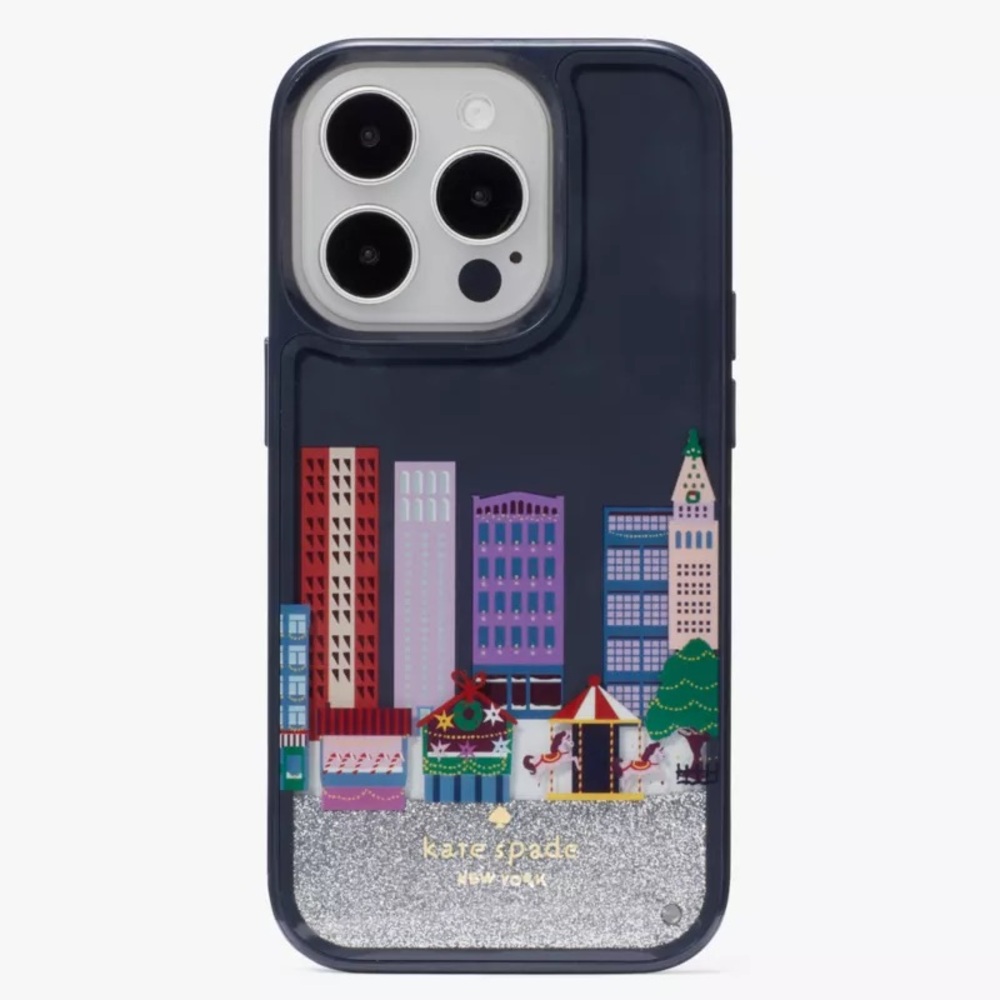 Kate Spade iPhone 14 Pro Case Winter Wonders Glittery Phone Case with Cityscape